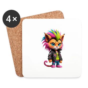 Punk Cat - Untersetzer (4er-Set) - Weiß - Vorne