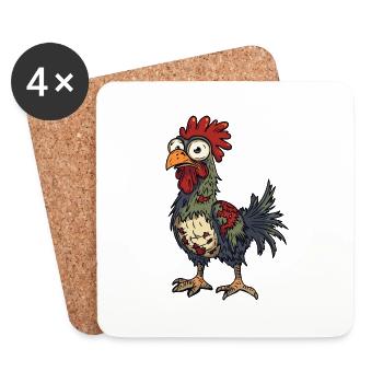 Coq Halloween Drôle Zombie - Dessous de verre (lot de 4) - blanc - Devant