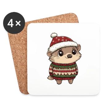 Hedgehog Christmas - Coasters (set of 4) - white - Front