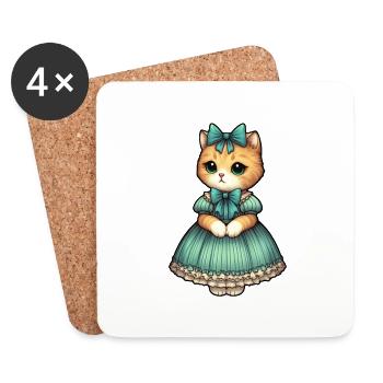 Vintage Dressed Kitten - Coasters (set of 4) - white - Front