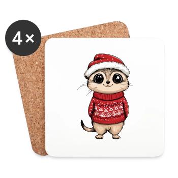Suricate Noël - Dessous de verre (lot de 4) - blanc - Devant