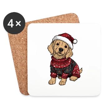 Golden Retriever Chien Noël Drôle - Dessous de verre (lot de 4) - blanc - Devant