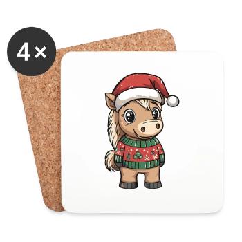 Cheval Noël Bande dessinée - Dessous de verre (lot de 4) - blanc - Devant