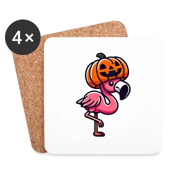 Drôle Halloween citrouille flamant rose automne fantaisiste - Dessous de verre (lot de 4) - blanc - Devant