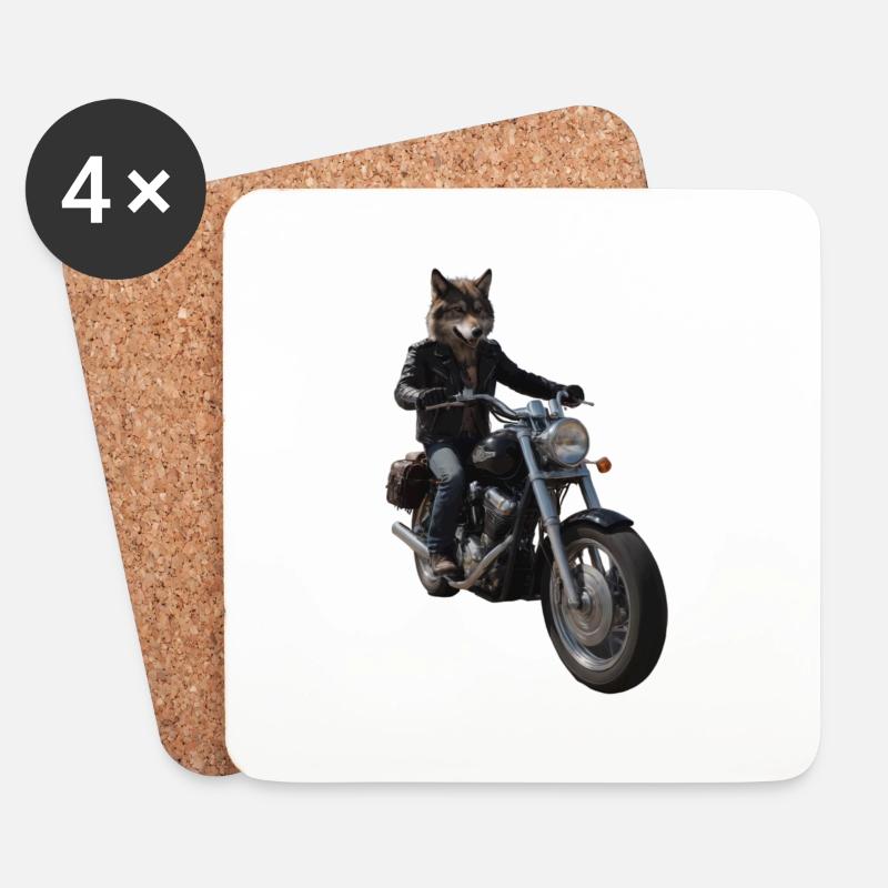 Biker Wolf - Untersetzer (4er-Set) - Weiß