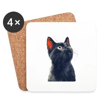 Schwarze Katze - Untersetzer (4er-Set) - Weiß - Vorne