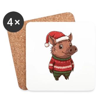 Pig Christmas Comic Boar - Coasters (set of 4) - white - Front