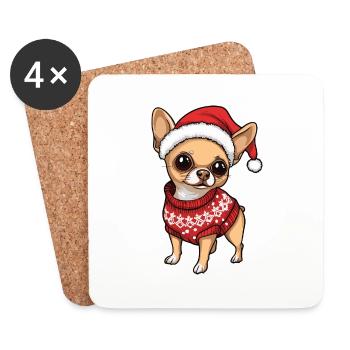 Bande dessinée de Noël chien chihuahua - Dessous de verre (lot de 4) - blanc - Devant