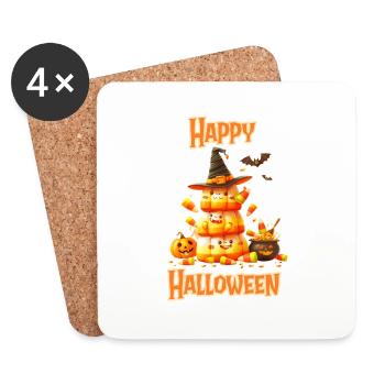Halloween – Pyramide de bonbons Happy Halloween - Dessous de verre (lot de 4) - blanc - Devant