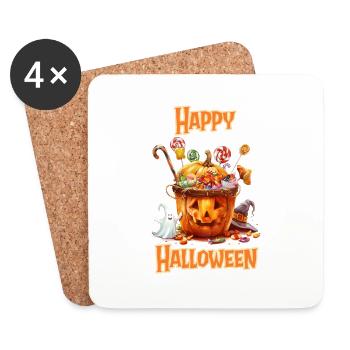 Halloween – Joyeux Halloween citrouille avec des bonbons - Dessous de verre (lot de 4) - blanc - Devant