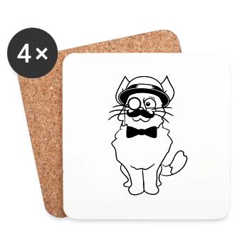 Sir Cat Gentleman Chapeau Costume Monocle Riche M. - Dessous de verre (lot de 4) - blanc - Devant