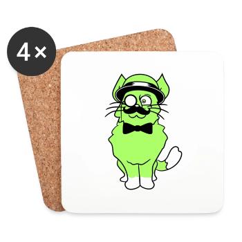 Sir Cat Gentleman Hat Suit Monocle Rich Mr. - Coasters (set of 4) - white - Front
