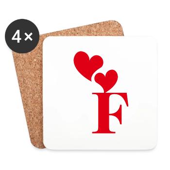 Buchstabe f rotes Herz - Untersetzer (4er-Set) - Weiß - Vorne