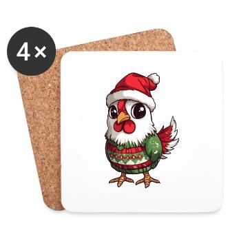Rooster Christmas Comic - Coasters (set of 4) - white - Front