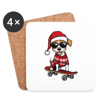 Jack Russell Terrier Hund Weihnachten Skateboard - Untersetzer (4er-Set) - Weiß - Vorne