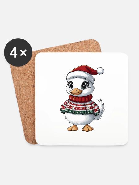 Gans Weihnachten Comic - Untersetzer (4er-Set) - Weiß