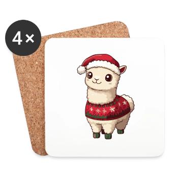 Bande dessinée de Noël Alpaga Llama - Dessous de verre (lot de 4) - blanc - Devant