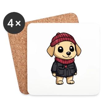 Chien Labrador Hiver - Dessous de verre (lot de 4) - blanc - Devant