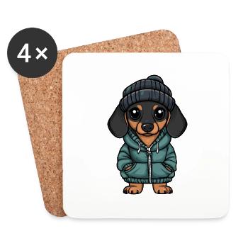 Dackel DachsHund Winter - Untersetzer (4er-Set) - Weiß - Vorne