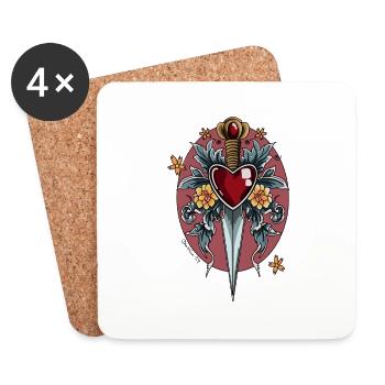 Herz | Dolch | Tattoo Art | Old school - Untersetzer (4er-Set) - Weiß - Vorne