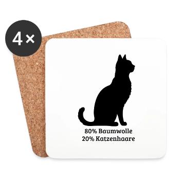 Schwarze Katze - 80 % Baumwolle 20 % Katzenhaare - Untersetzer (4er-Set) - Weiß - Vorne
