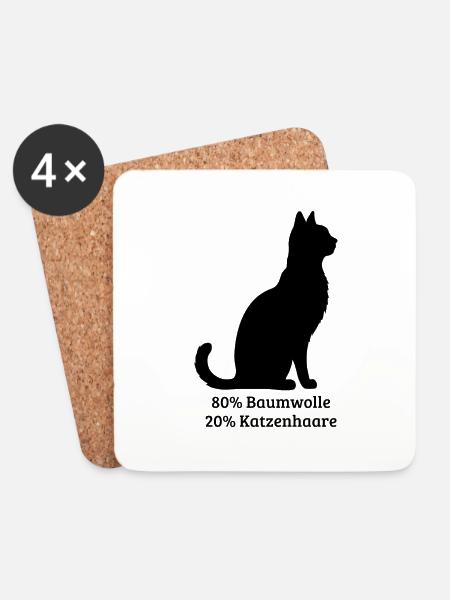 Schwarze Katze - 80 % Baumwolle 20 % Katzenhaare - Untersetzer (4er-Set) - Weiß