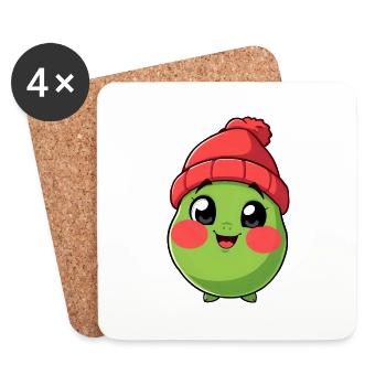 Cute Plush Peapod Toy with Red Beanie - Coasters (set of 4) - white - Front