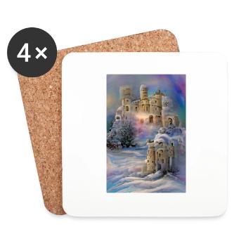 Château enneigé au pays des merveilles hivernales - Dessous de verre (lot de 4) - blanc - Devant