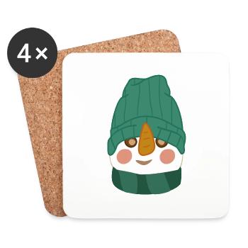 Bonhomme de neige avec casquette - Dessous de verre (lot de 4) - blanc - Devant