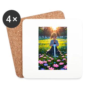 Anime Girl Artwork – Elegant Manga Design - Coasters (set of 4) - white - Front