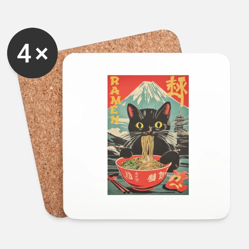 Vintage Anime Katze Ramen Japan - Untersetzer (4er-Set) - Weiß
