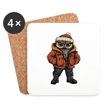 Hibou Mode Hiver - Dessous de verre (lot de 4) - blanc - Devant