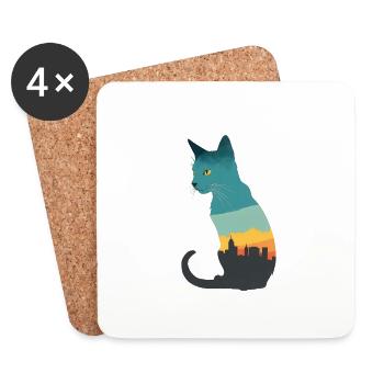 Silhouette of a cat with an urban flair - Coasters (set of 4) - white - Front