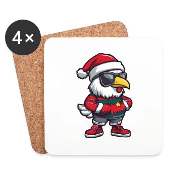 Hahn Weihnachten Comic Cool - Untersetzer (4er-Set) - Weiß - Vorne