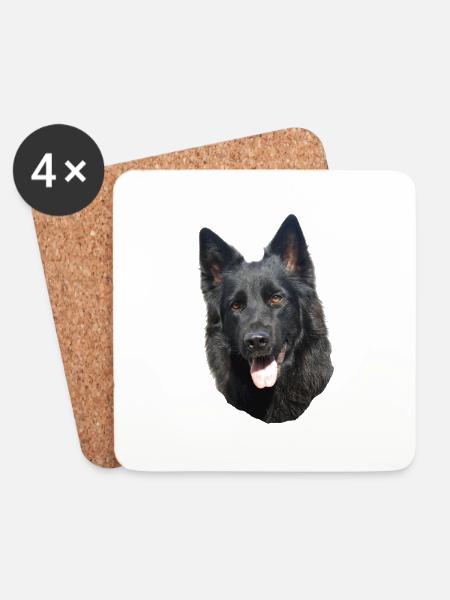 schwarzer Schäferhund Kopf - Untersetzer (4er-Set) - Weiß