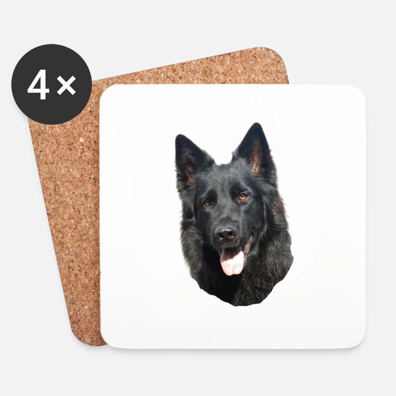 schwarzer Schäferhund Kopf - Untersetzer (4er-Set) - Weiß