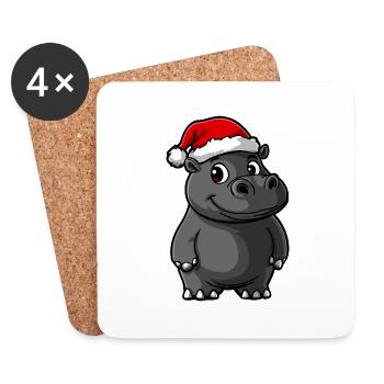Nilpferd Weihnachten - Untersetzer (4er-Set) - Weiß - Vorne