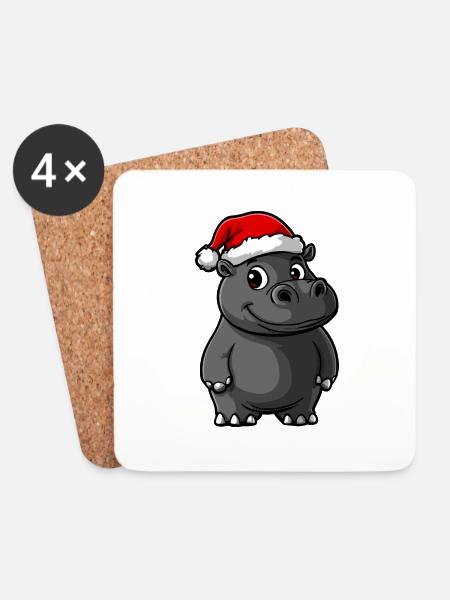 Hippopotamus Christmas - Coasters (set of 4) - white