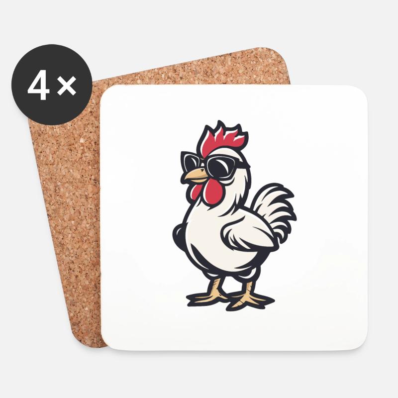 Huhn Comic Cool - Untersetzer (4er-Set) - Weiß