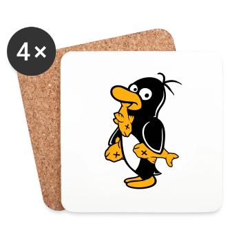 Pinguin Isst Drei Fische Gefangen Hunger Lecker - Untersetzer (4er-Set) - Weiß - Vorne