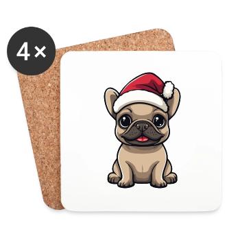 Französische Buldogge Hund Weihnachten - Untersetzer (4er-Set) - Weiß - Vorne