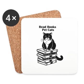 Chat assis sur des livres - Lire des livres, Chat de compagnie Design - Dessous de verre (lot de 4) - blanc - Devant