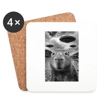 Drôle Capybara Selfie OVNI Alien - Dessous de verre (lot de 4) - blanc - Devant