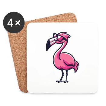 Flamant rose - Dessous de verre (lot de 4) - blanc - Devant