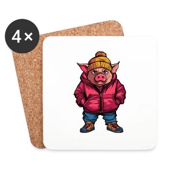 Cochon Drôle Hiver - Dessous de verre (lot de 4) - blanc - Devant