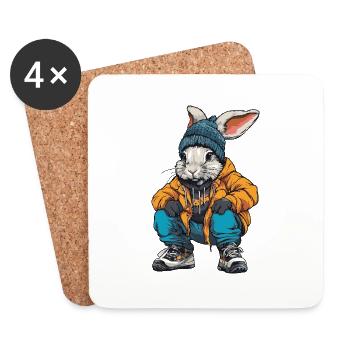 Hase Lustig Winter - Untersetzer (4er-Set) - Weiß - Vorne