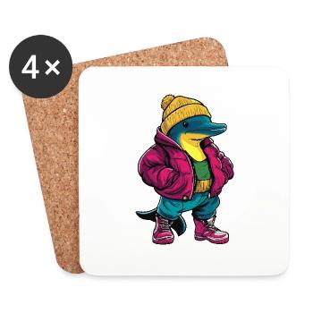 Dolphin Funny Winter - Coasters (set of 4) - white - Front