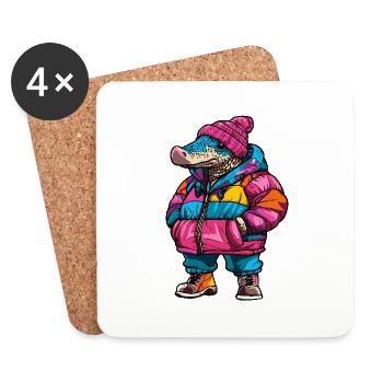 Gürteltier Lustig Winter - Untersetzer (4er-Set) - Weiß - Vorne