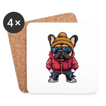 Buldog Français Chien Drôle d’Hiver - Dessous de verre (lot de 4) - blanc - Devant