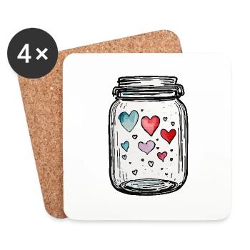 Glass Full of Love Hearts Watercolors - Coasters (set of 4) - white - Front
